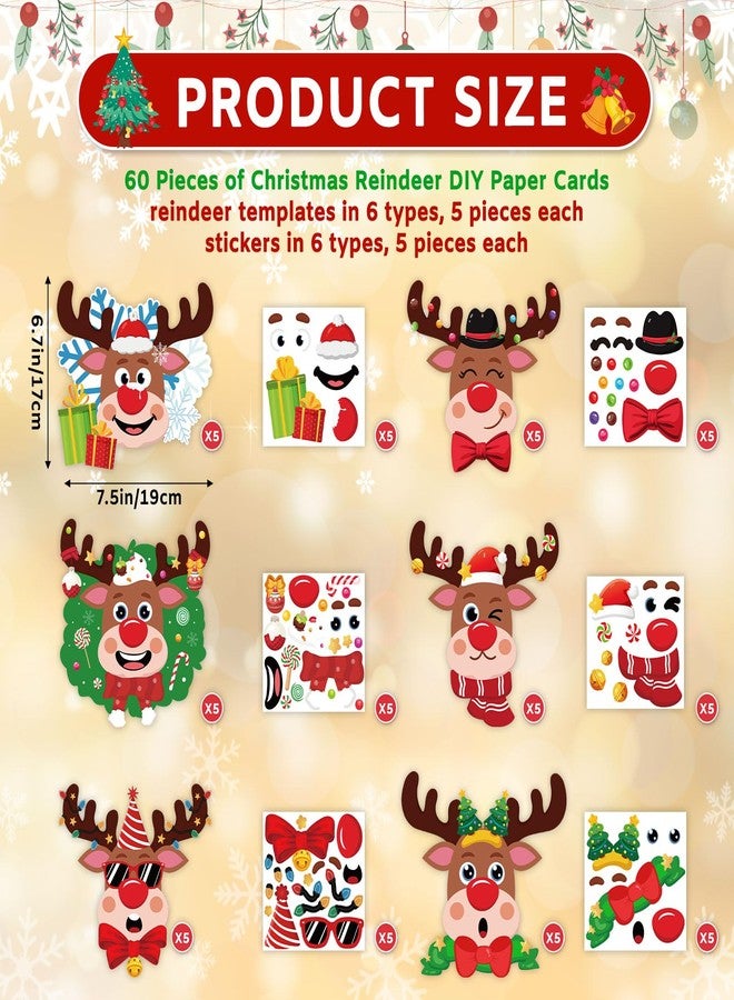Sealmic 60 Pcs Christmas Reindeer Crafts for Kids Make Your Own Christmas Tree Ornaments Decoration Xmas Arts Making Craft with Stickers DIY Paper Holiday Cutouts Winter Party Home Classroom Game Activities - Image 2